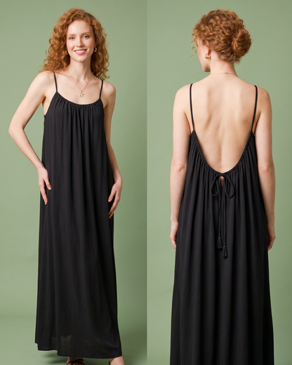 ELARA: The Aura Glide Backless adjustable Maxi Dress