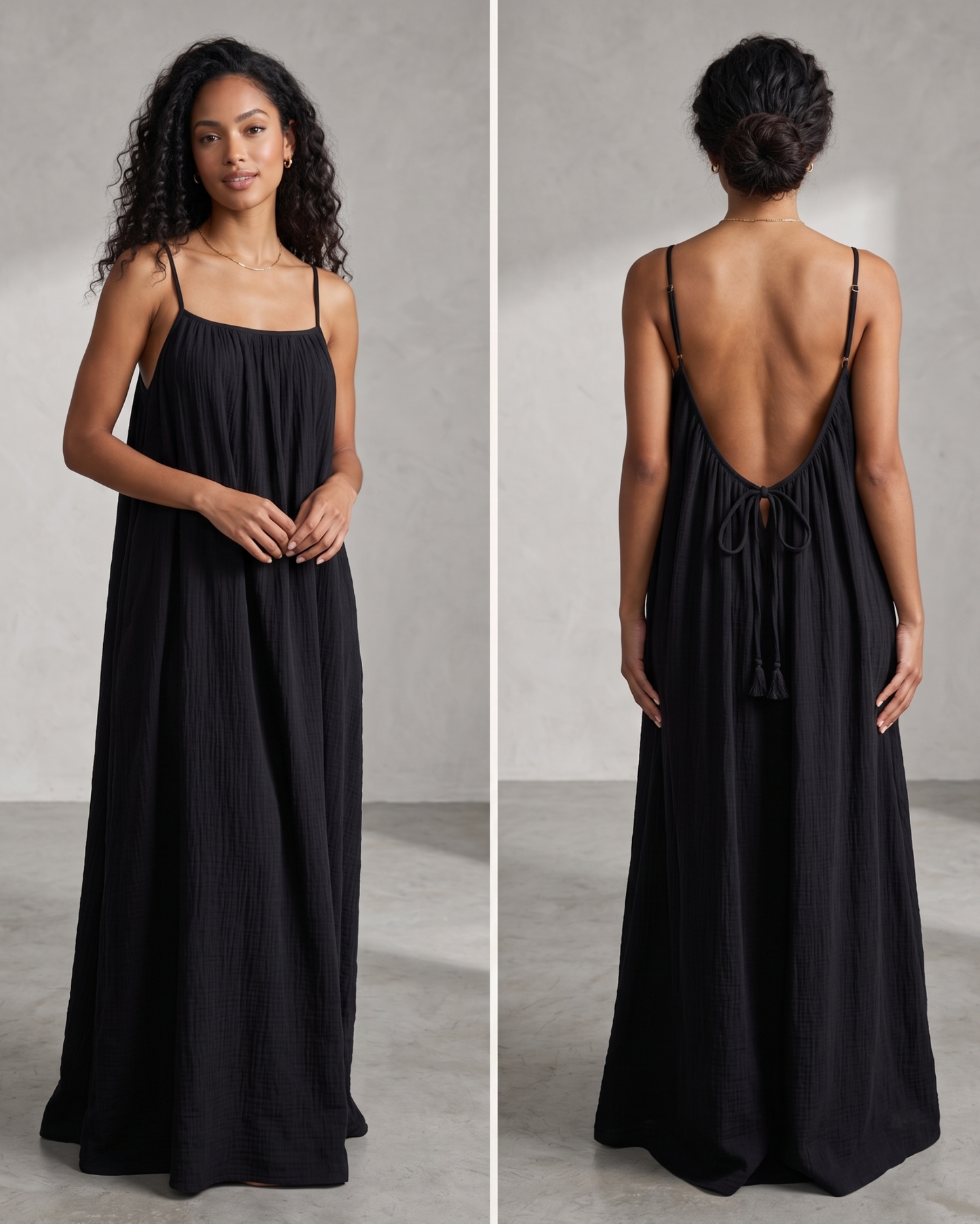 ELARA: The Aura Glide Backless adjustable Maxi Dress