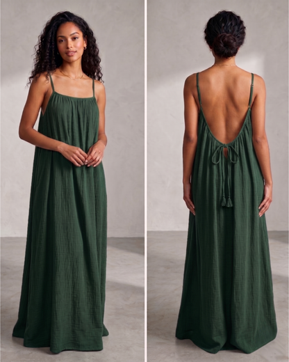 ELARA: The Aura Glide Backless adjustable Maxi Dress
