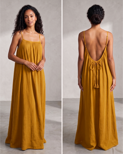 ELARA: The Aura Glide Backless adjustable Maxi Dress